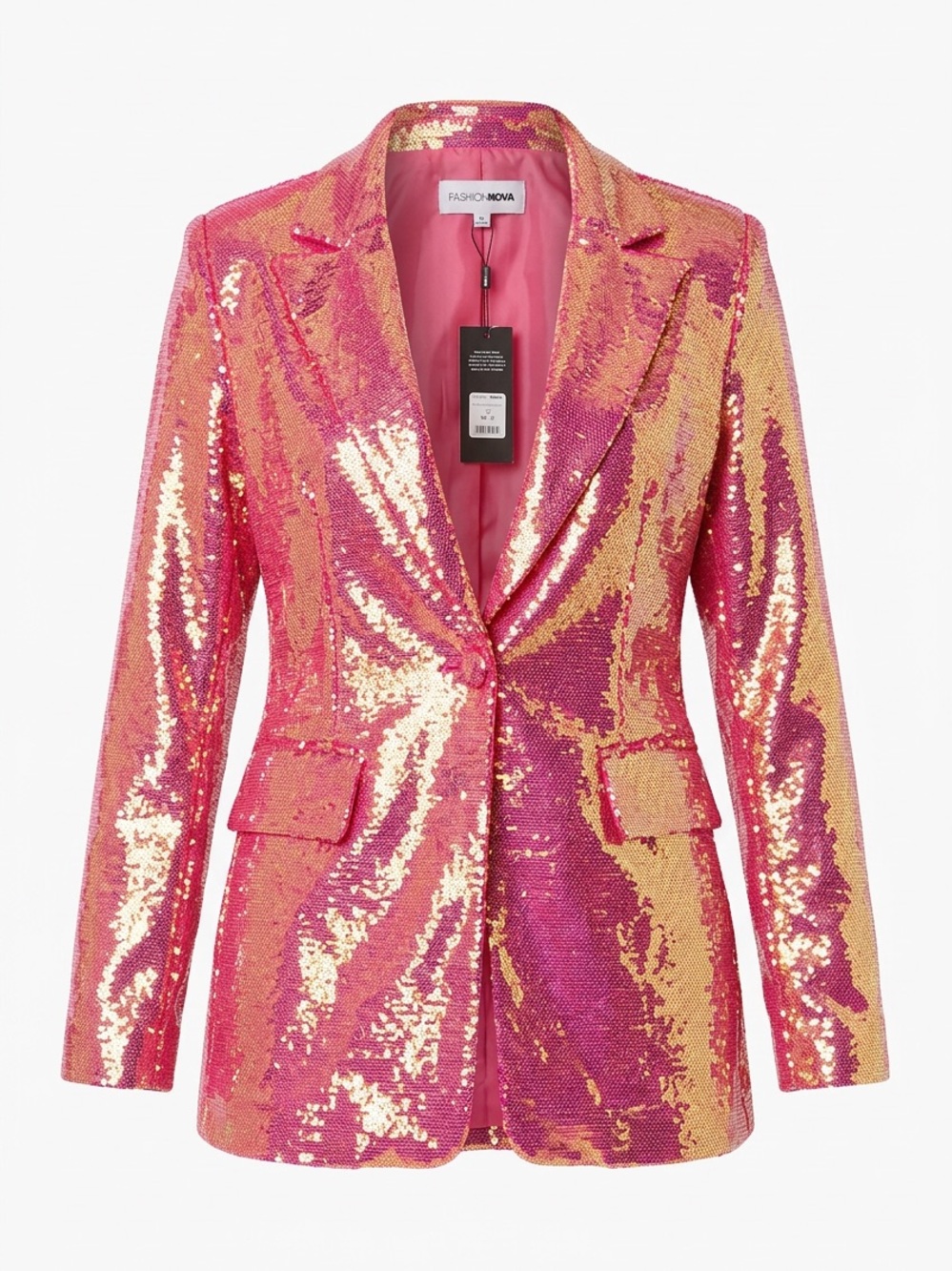 Fashion Nova Pink and Gold Reversible Sequin Blazer